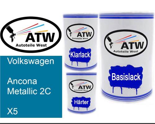 Volkswagen, Ancona Metallic 2C, X5: 500ml Lackdose + 500ml Klarlack + 250ml Härter - Set, von ATW Autoteile West.